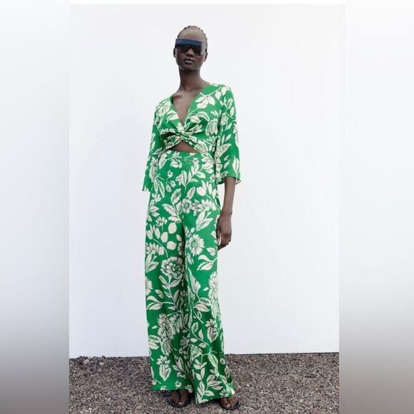 Zara Pants - NWOT ZARA Printed Twist Knot Top Jumpsuit Size L
